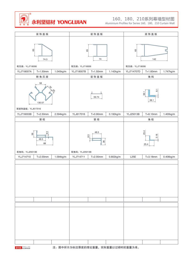 160、180、210系列明框幕墻